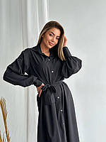 Стильне плаття міді чорного кольору з рукавом "ліхтарик", можна носити з поясом і без нього.