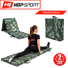 Жорсткий Мат гімнастичний Hop-Sport, 180 х 60.5 х 5 см, водонепроникний, складаний, хакі
