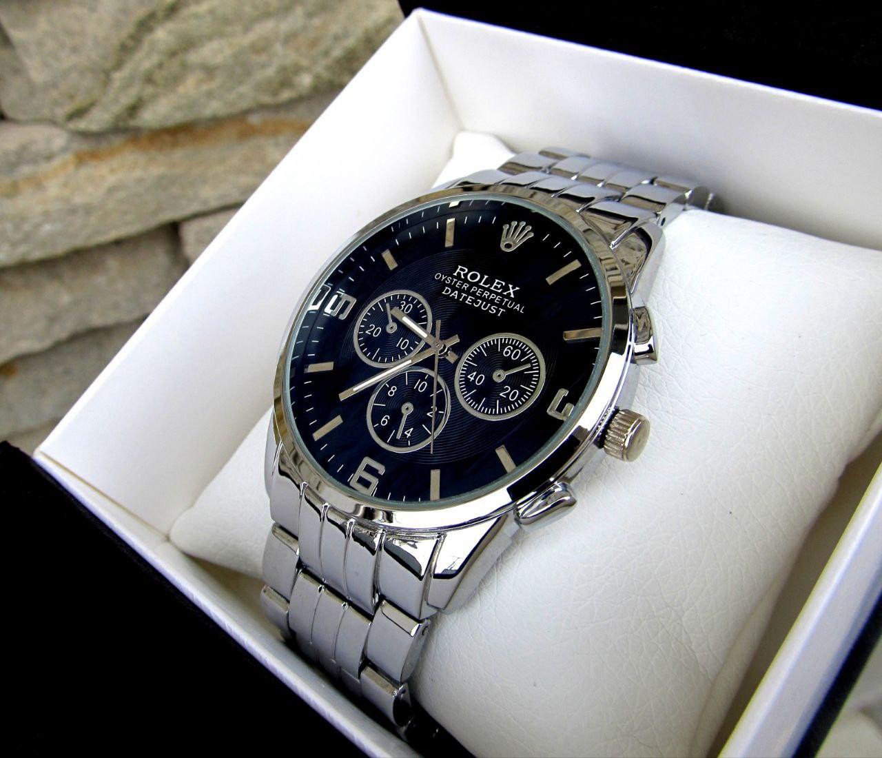 Суперкрутые мужские кварцевые часы Rolex в серебренном стиле - фото 2 - id-p1473698038