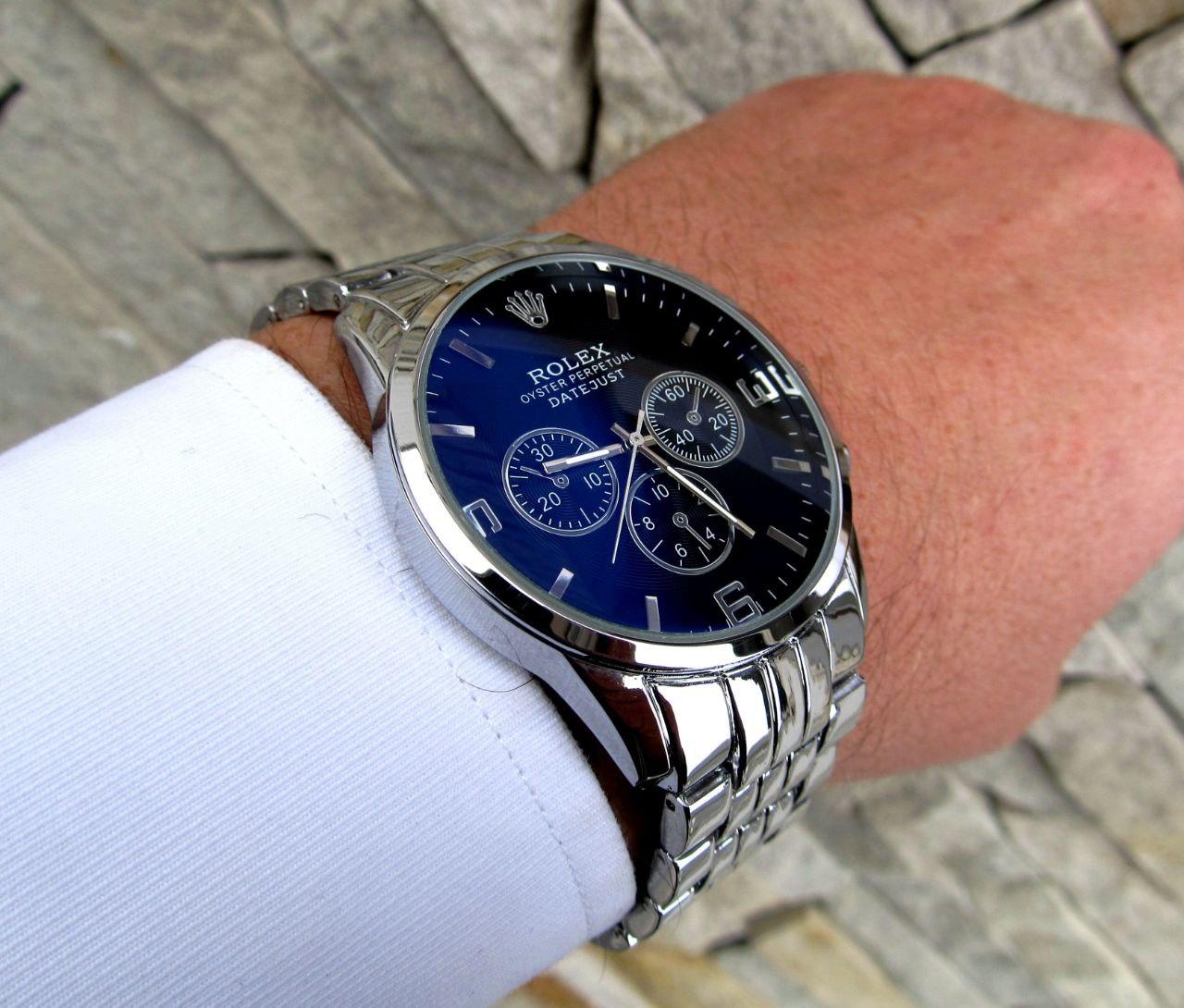 Суперкрутые мужские кварцевые часы Rolex в серебренном стиле - фото 7 - id-p1473698038