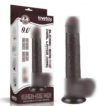 Фалоімітатор на присоску Sliding Skin Dual Layer Dong Black 9.0 | Limon, фото 1