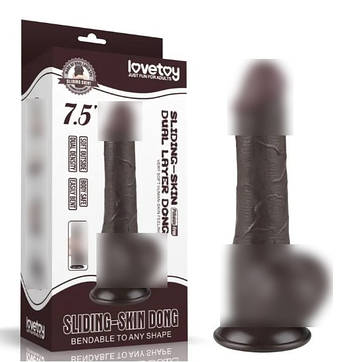 Фалоімітатор на присоску Sliding Skin Dual Layer Dong Black 7.5| Limon, фото 1