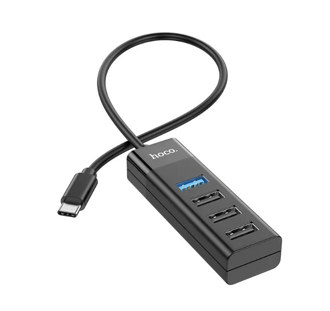 USB hub хаб HOCO HB25 на 4 USB порти Type-C to USB чорний до 1Tb
