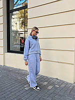 Женский спортивный костюм на флисе (кофта с капюшоном на змейке, брюки - багги) S-M Cерый 1655 ZF Inspire