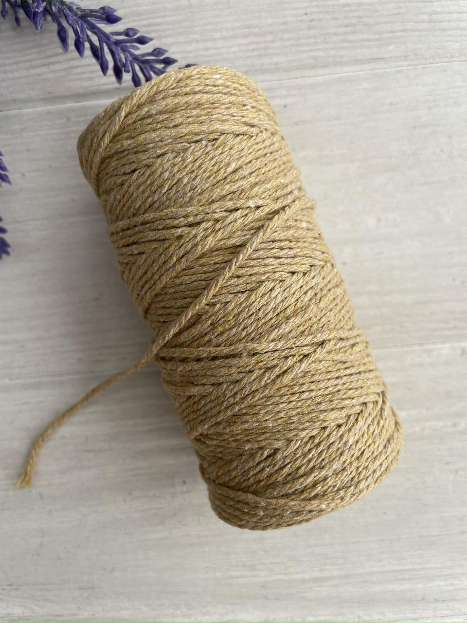 Шнур бавовняний " Однотонний " , натуральний колір МОТОК 100 метрів