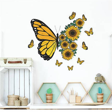 Вінілові наклейки VANSHE Метелик - соняшники (лист 37 х 39 см) Б139-18, фото 1