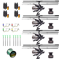 Удилища для ловли карпа Флагман + Катушки с бейтраннером + Сигнализаторы со свингерами + Подставки + ПОДАРОК