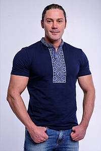 Класична чоловіча футболка з вишивкою «Козацька (синя вишивка)» 3XL