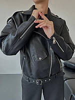 Женская куртка косуха из эко-кожи, oversize, черная