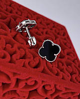 Срібні сережки з оніксом Ван Кліф