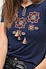 Модна жіноча футболка з коричневою вишивкою в темно синьому кольорі «Оберіг» S, фото 4