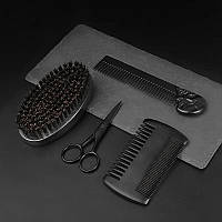Набор для ухода за бородой; четыре предмета: щетка с ворсом, деревянная и железная расчески. Серия BLACK