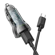 Швидкісна авто зарядка для телефона в машину на 2 USB, 12 24 вольт Hoco Z47 з кабелем (Type-C) Transparent Black (Z47), фото 4