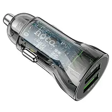 Швидкісна авто зарядка для телефона в машину на 2 USB, 12 24 вольт Hoco Z47 з кабелем (Type-C) Transparent Black (Z47), фото 3
