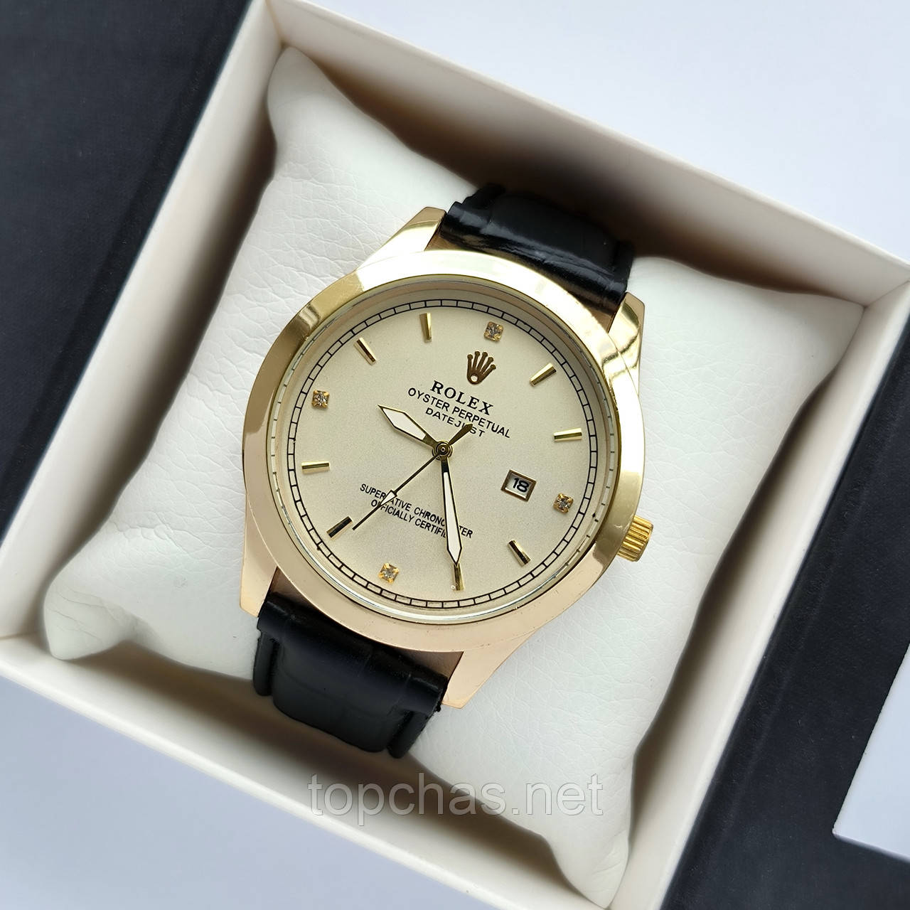Золотистий чоловічий наручний годинник Patek Philippe (Патек Філіп) на ремінці, дата - код 2276b
