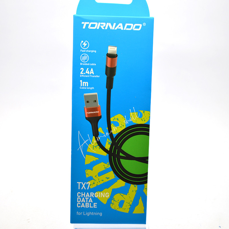 Кабель Tornado TX7 Nylon Cable Lightning 2.4A 1M Black, фото 1