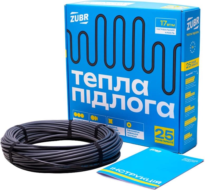 Нагрівальний двожильний кабель Zubr DC Cable 17 Вт/170 Вт 10 м