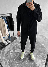 Чоловічий костюм сорочка-штани мікровельвет (чорний) гарний стильний молодіжний комплект оверсайз skot13