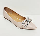 Жіночі бежеві матові туфлі без каблука човники 36 37, фото 7