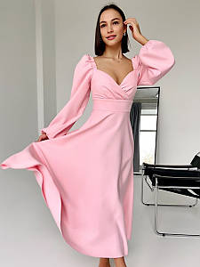 Романтичне довге вечірнє плаття з декольте, рожеве