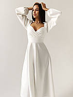 Романтичне довге вечірнє плаття з декольте, айворі, біле