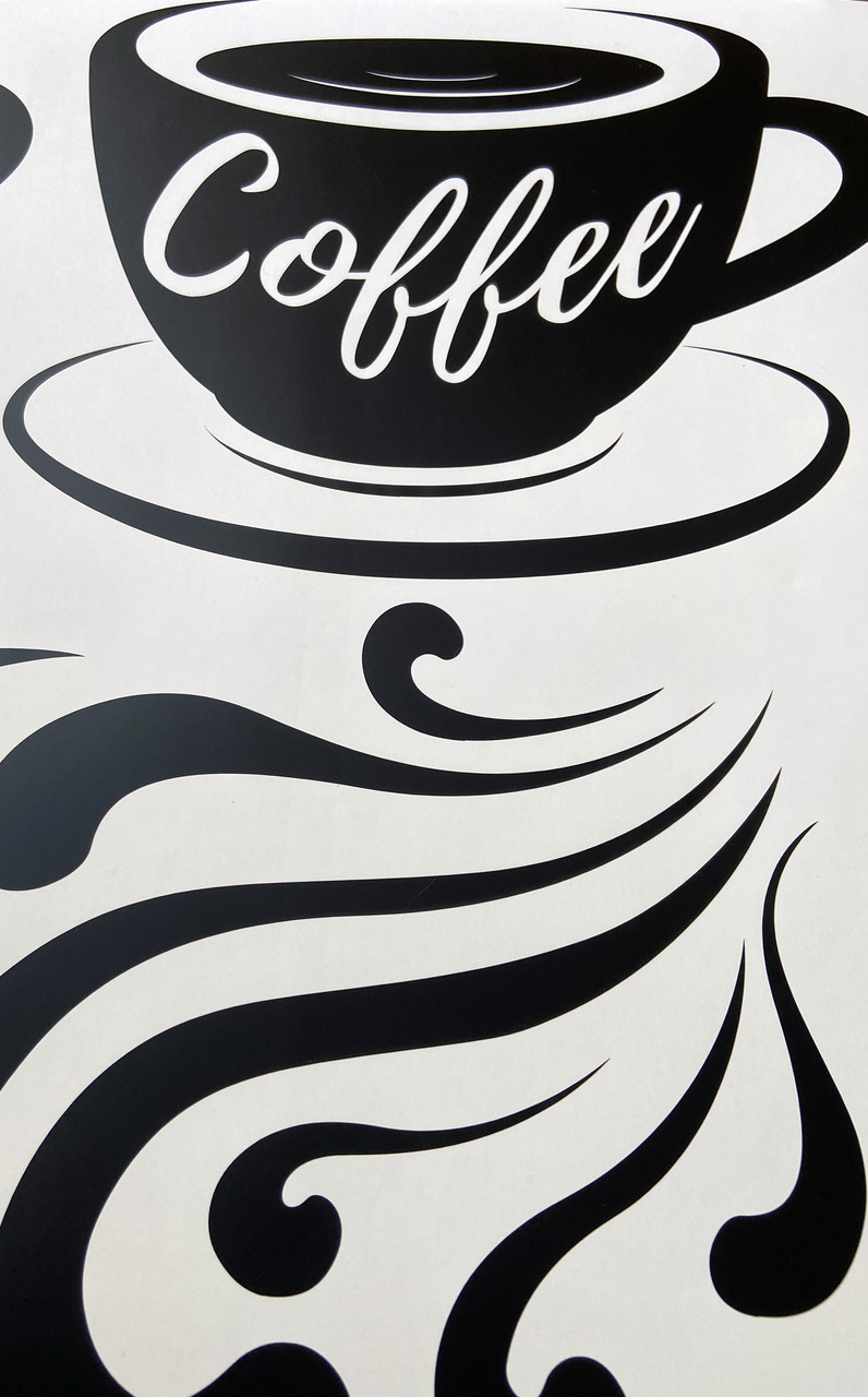 Виниловая наклейка Чашка кофе Завитки 30*60 см (декор кофейни coffee наклейки для кухни) матовая Черный - фото 5 - id-p1956307567