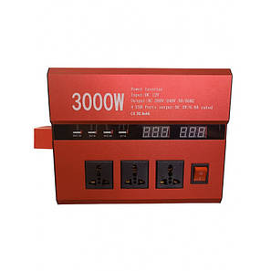 Інвертор перетворювач напруги Power Inverter 3000W 12-220V, 4 USB порти, 3 розетки 220V, фото 1