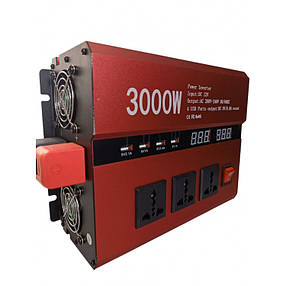 Інвертор перетворювач напруги Power Inverter 3000W 12-220V, 4 USB порти, 3 розетки 220V, фото 3