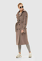 Шикарное женское актуальное качественное демисезонное пальто в цвете капучино с патами 50