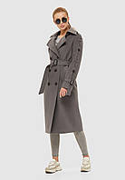 Сіре темне жіноче демісезонне пальто з італійської вовняної тканини з перелиною і патами