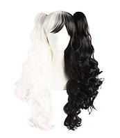 Перуки з хвостиками RESTEQ, 65см. Чорно-білі хвилясті волосся, косплей, аніме