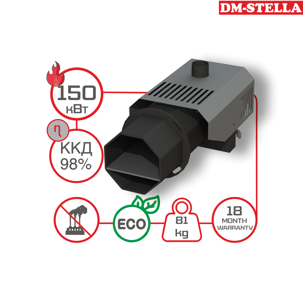 Пеллетна пальник 150 кВт DM-STELLA