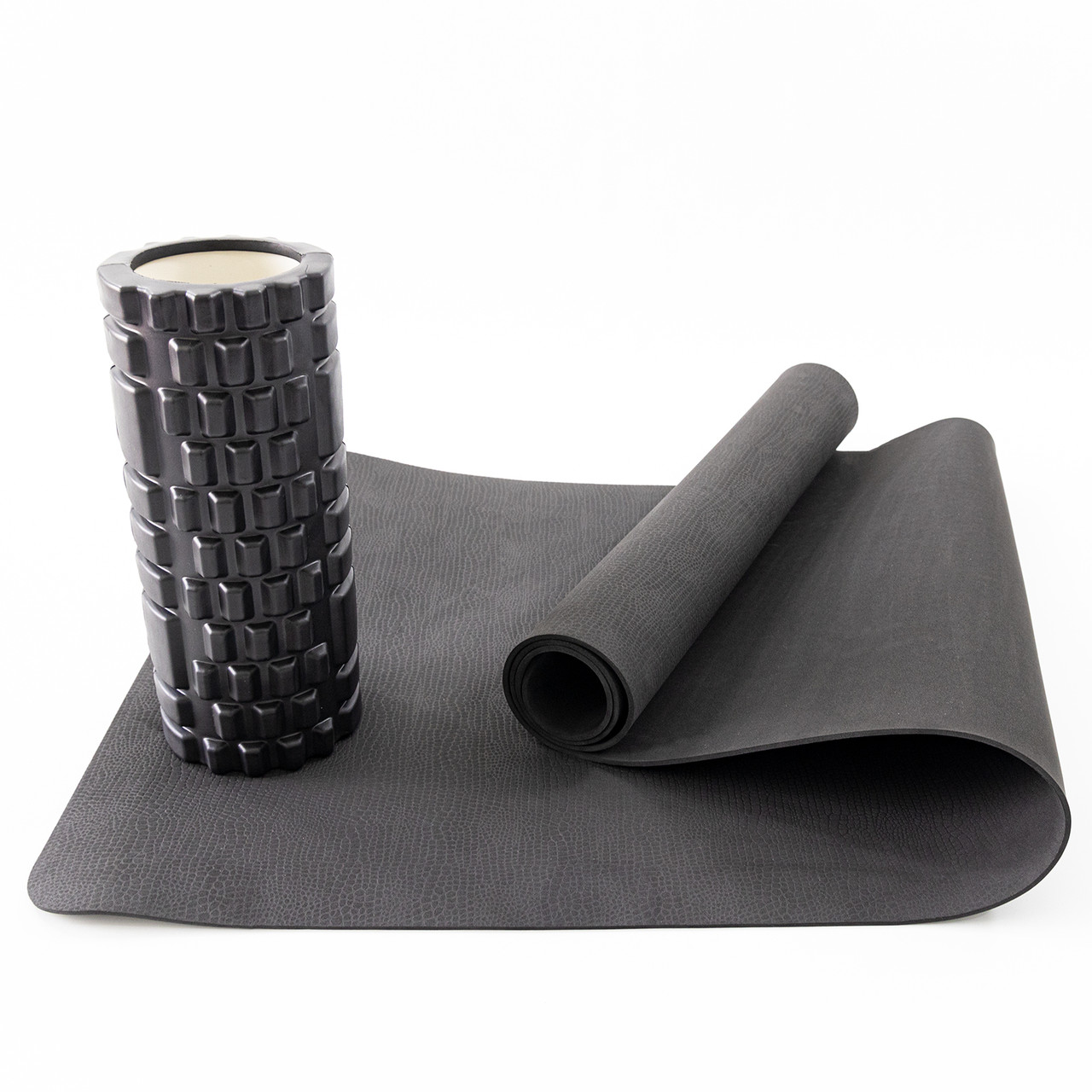 Набір для йоги 2в1 килимок для йоги + масажний ролик, валик для масажу спини мфр рол OSPORT Set 27 (n-0058) Чорний