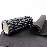 Набір для йоги 2в1 килимок для йоги + масажний ролик, валик для масажу спини мфр рол OSPORT Set 27 (n-0058) Чорний, фото 2