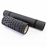 Набір для йоги 2в1 килимок для йоги + масажний ролик, валик для масажу спини мфр рол OSPORT Set 27 (n-0058) Чорний, фото 3