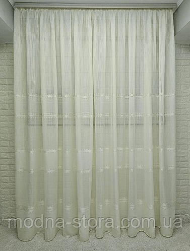 Купить Тюль лен с полосами (Турция). Цвет светлый бежевый, цена 153 ...