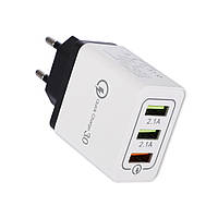 Зарядний пристрій для мобільного телефону, швидка зарядка Qualcomm Quick Charge 3.0 універсальне зарядне 3 USB-порти