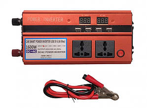 Інвертор перетворювач напруги Power Inverter 1600W 12-220V, 4 USB порти, 3 розетки 220V