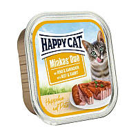 Полноценный консервированный корм Happy Cat Duo Rind&Kaninchen с говядиной и кроликом для кошек, 100 г
