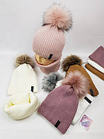 Подростковые вязаные шапки оптом на флисе для девочек, р.54-56, Grans (Польша)