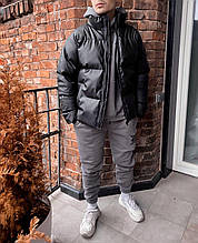 Чоловіча куртка тепла (чорна) стильна молодіжна водовідштовхувальна екошкіра осінь-зима sKK
