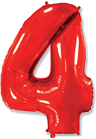Шар фольгированный (40''/102 см) Цифра, 4, Красный, 1 шт. в упак. Flexmetal