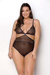 Боді Passion Amberly Body 6XL/7XL black, асиметричний крій, мереживний ліф, золота нитка