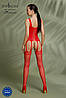 Бодистокінг Passion ECO BS007 red, з доступом, силуетний малюнок, імітація підв'язок, фото 4