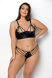 Комплект з екошкіри Passion Malwia Bikini 4XL/5XL black, з люверсами та ремінцями, бра, трусики