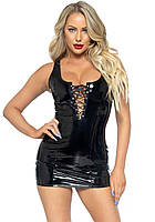 Leg Avenue Vinyl lace up mini dress M Black