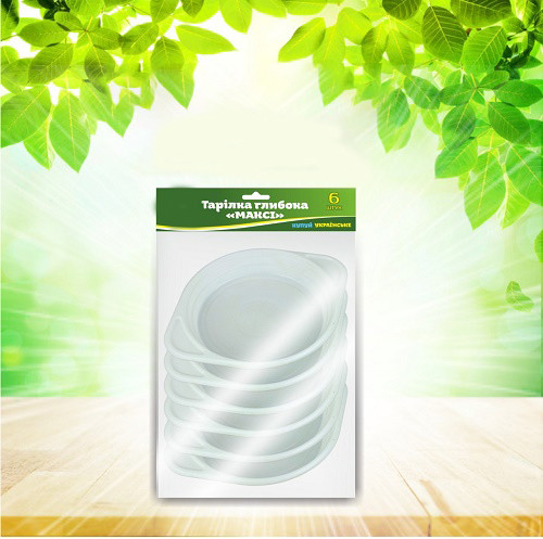ТМ "Господар" Тарілка пластикова ГЛИБОКА біла 6 шт. 40шт/ящ УВ19-6-66, фото 1