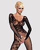 Бодистокінг Obsessive Bodystocking F210 S/M/L black, рукави-мітенки, сітка, кольорове мереживо, фото 2