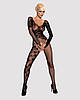 Бодистокінг Obsessive Bodystocking F210 S/M/L black, рукави-мітенки, сітка, кольорове мереживо, фото 4