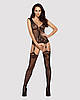 Бодистокінг Obsessive Bodystocking F221 S/M/L, силуетний квітковий малюнок, імітація панчіх, фото 3